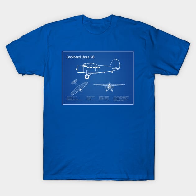 Lockheed Vega 5b of Amelia Earhart - Airplane Blueprint - AD T-Shirt by SPJE Illustration Photography